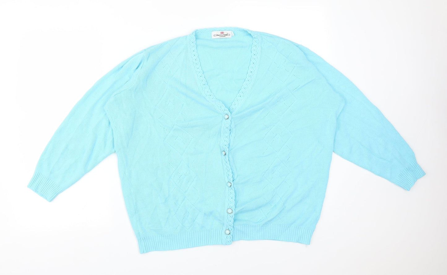 Womens UK Size L MERRY GOLD Blue Cardigan Jumper
