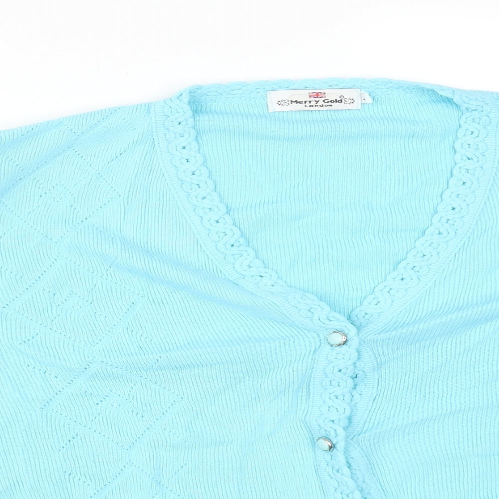 Womens UK Size L MERRY GOLD Blue Cardigan Jumper