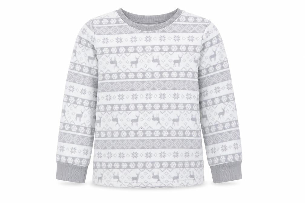 Front view of F&F girls’ grey fair isle polyester pyjama top, size 5-6, years