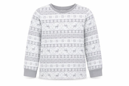 Front view of F&F girls’ grey fair isle polyester pyjama top, size 5-6, years