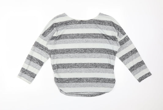 Quiz Womens Multicoloured Striped Viscose Basic T-Shirt Size S Round Neck