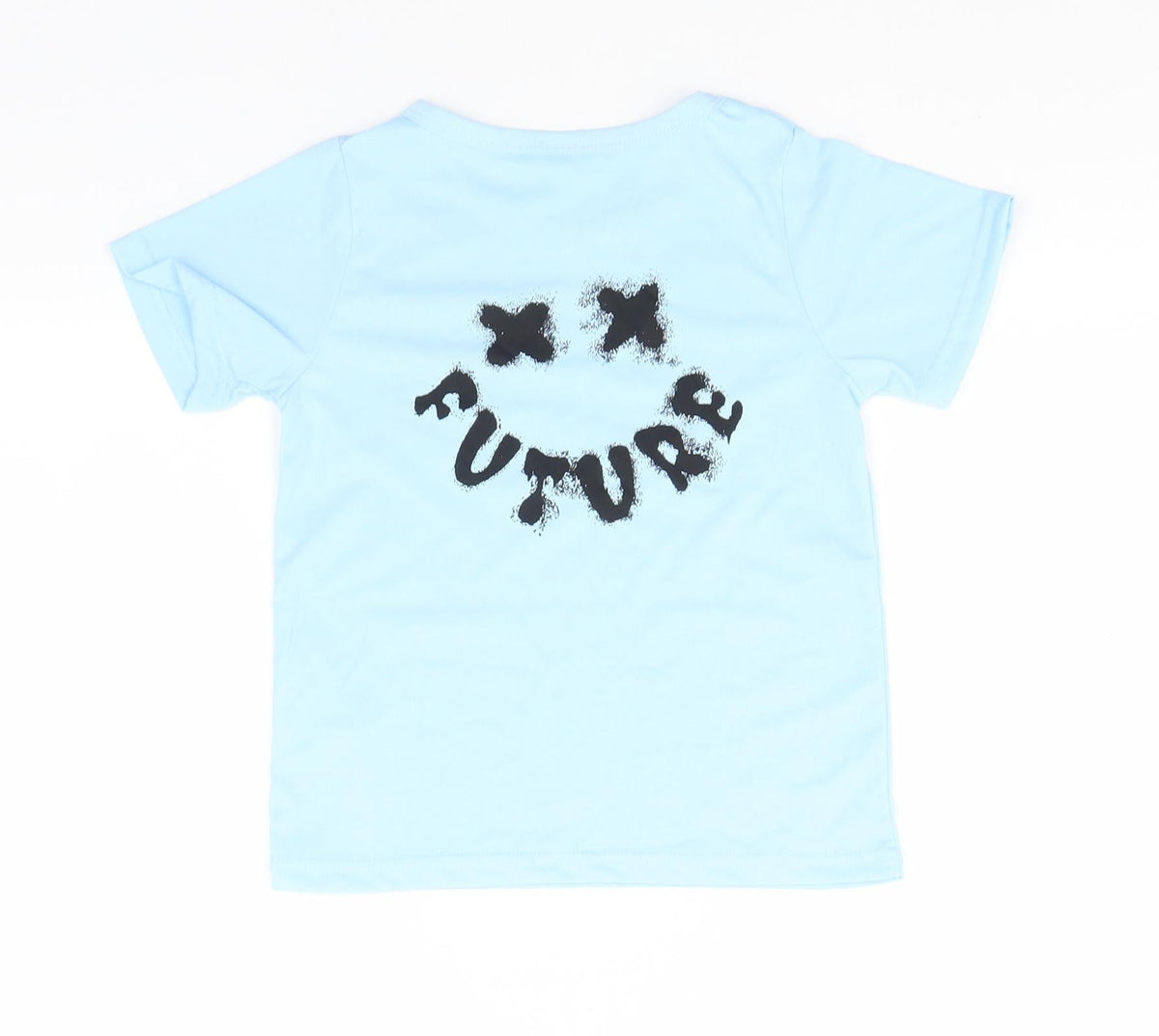Back view of SheIn boys’ blue polyester basic t-shirt, size 6-7, years round neck - future