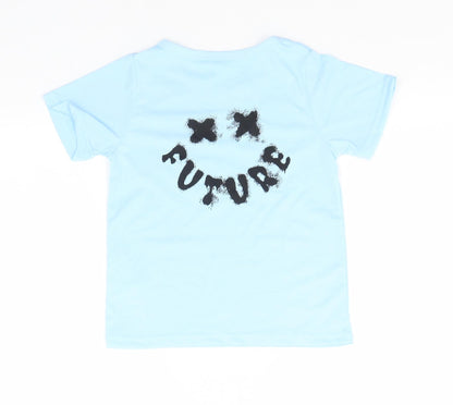 Back view of SheIn boys’ blue polyester basic t-shirt, size 6-7, years round neck - future
