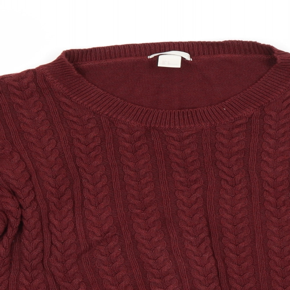 H&M Mens Red Round Neck  Acrylic Pullover Jumper Size L