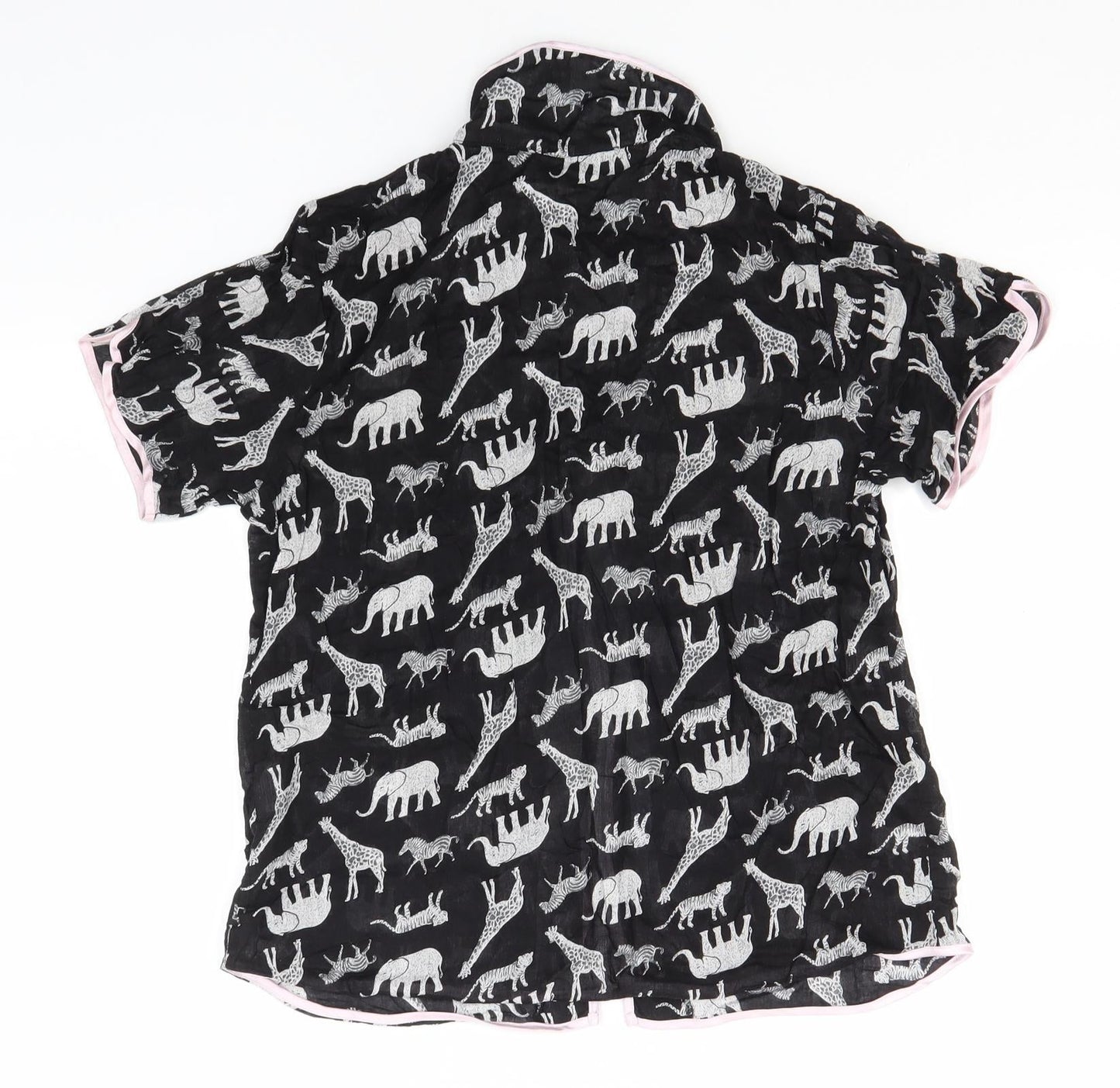 Cotton Reel Womens Black Animal Print Cotton Top Pyjama Top Size S