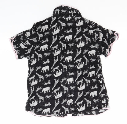 Cotton Reel Womens Black Animal Print Cotton Top Pyjama Top Size S