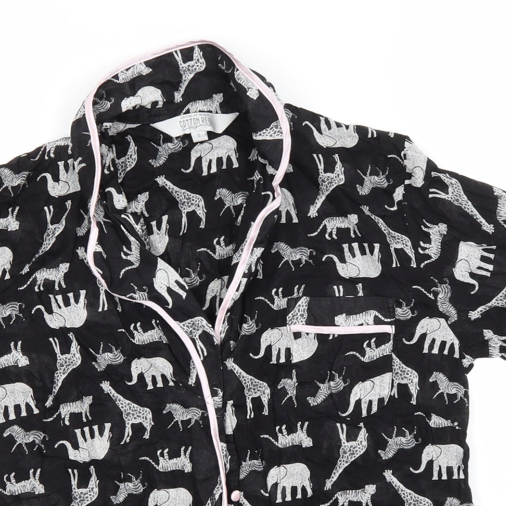 Cotton Reel Womens Black Animal Print Cotton Top Pyjama Top Size S