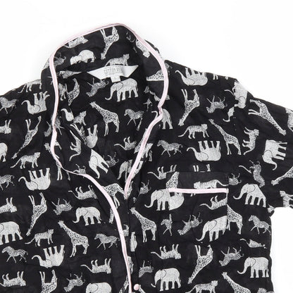 Cotton Reel Womens Black Animal Print Cotton Top Pyjama Top Size S