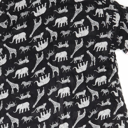 Cotton Reel Womens Black Animal Print Cotton Top Pyjama Top Size S