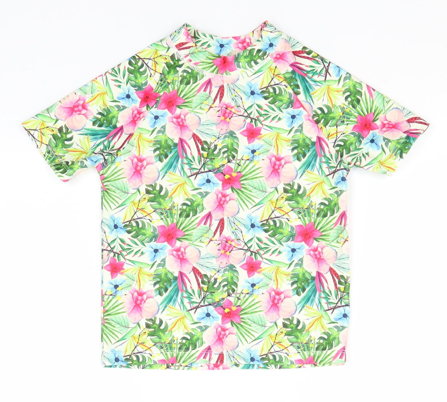 Minoti Girls Green Floral Polyester Basic T-Shirt Size 4-5 Years Round Neck