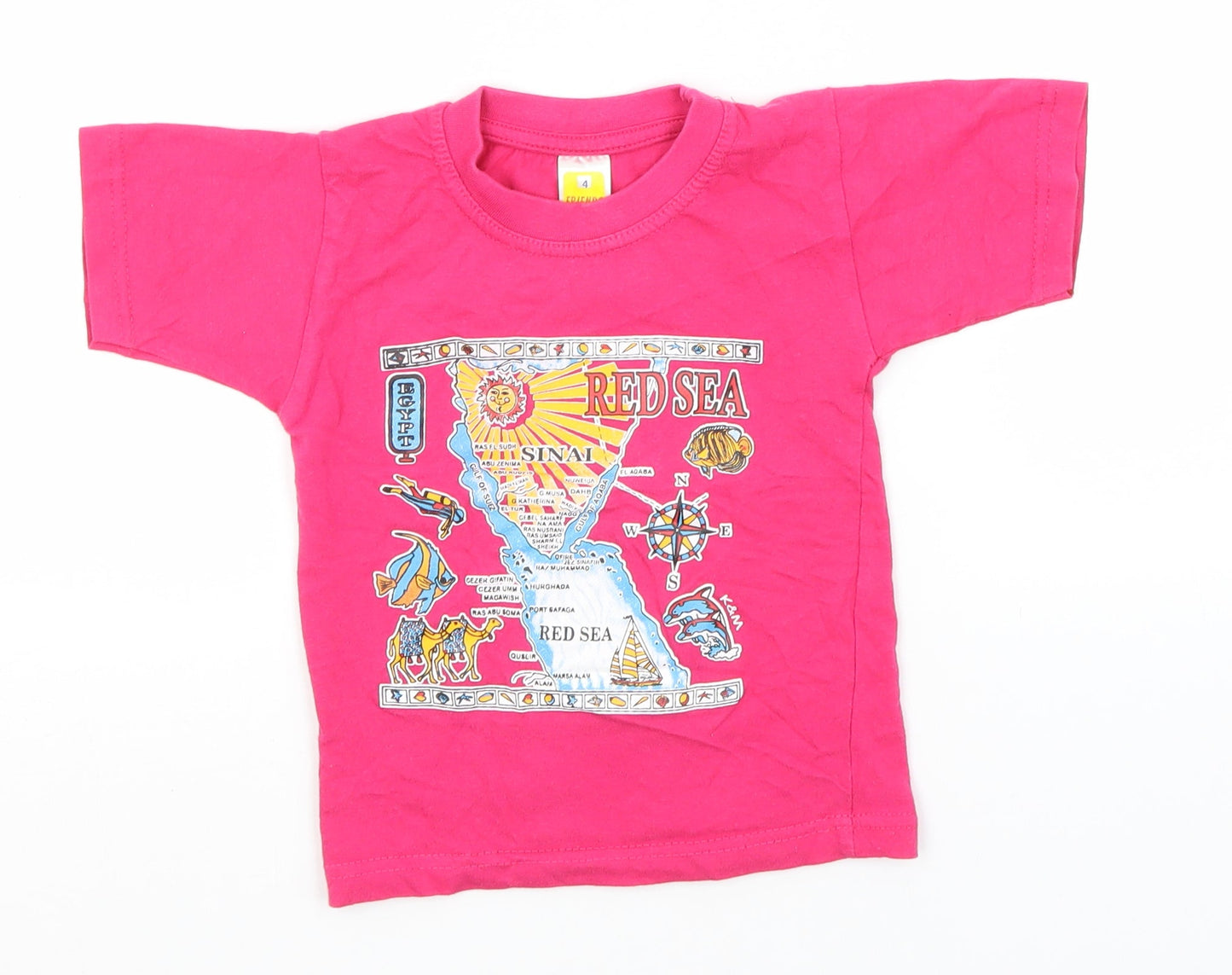 Preworn Girls Pink  Cotton Basic T-Shirt Size 4 Years Round Neck  - Red Sea, Egypt