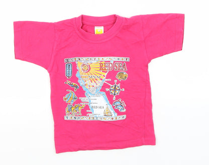 Preworn Girls Pink  Cotton Basic T-Shirt Size 4 Years Round Neck  - Red Sea, Egypt
