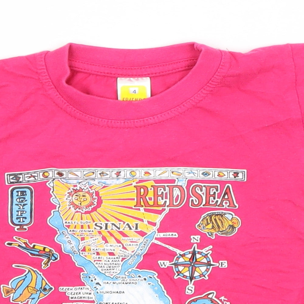 Preworn Girls Pink  Cotton Basic T-Shirt Size 4 Years Round Neck  - Red Sea, Egypt