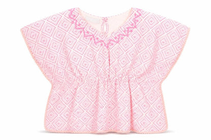 Front view of Matalan girls’ pink geometric polyester a-line, size 3, years round neck