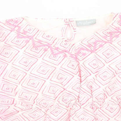 Matalan Girls Pink Geometric Polyester A-Line  Size 3 Years  Round Neck