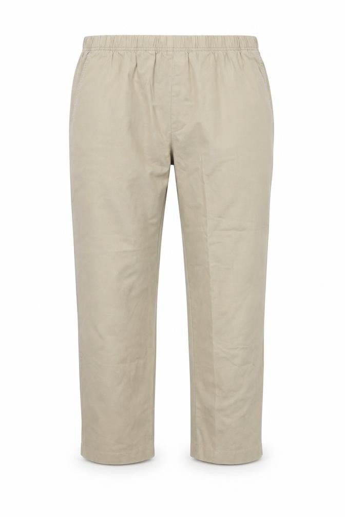 Front view of Lands' End men’s beige cotton trousers, size 28, 28-inch leg regular