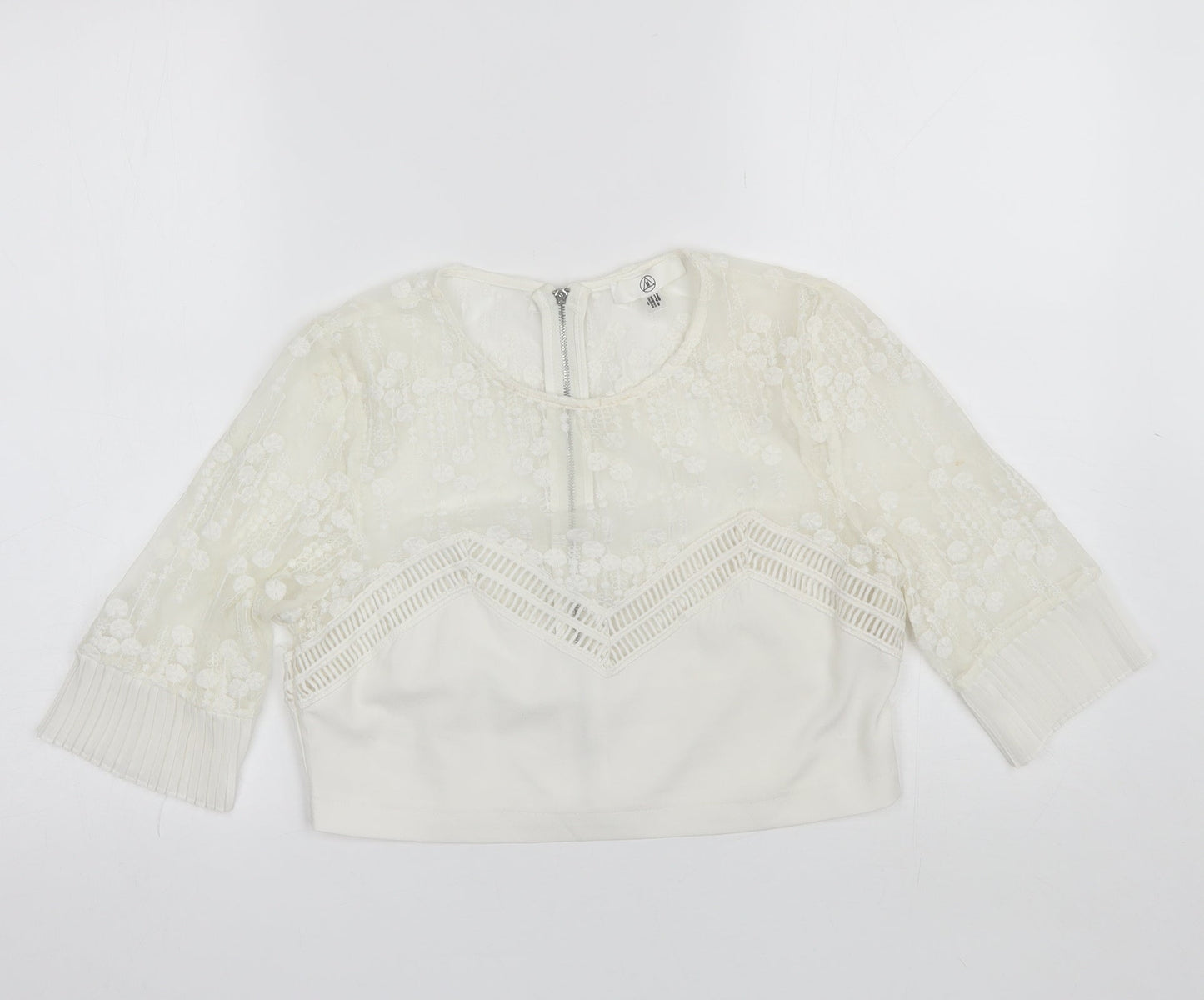 Missguided Womens White  Polyester Cropped Blouse Size 12 Round Neck