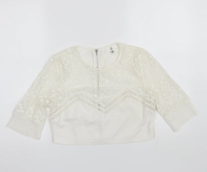 Missguided Womens White  Polyester Cropped Blouse Size 12 Round Neck