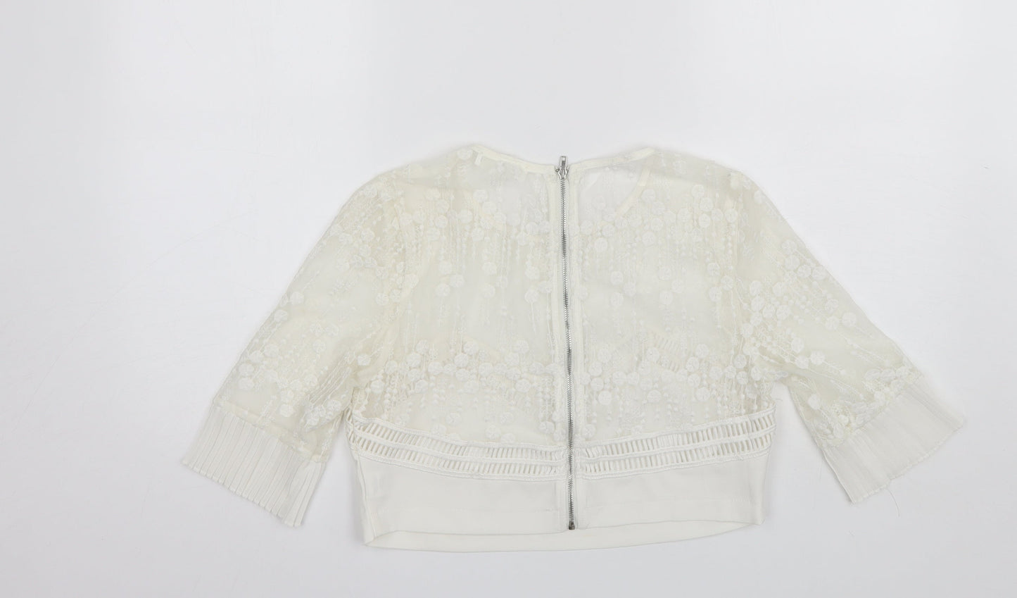 Missguided Womens White  Polyester Cropped Blouse Size 12 Round Neck