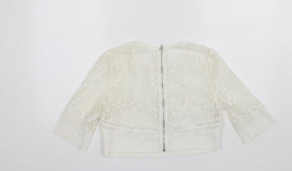 Missguided Womens White  Polyester Cropped Blouse Size 12 Round Neck