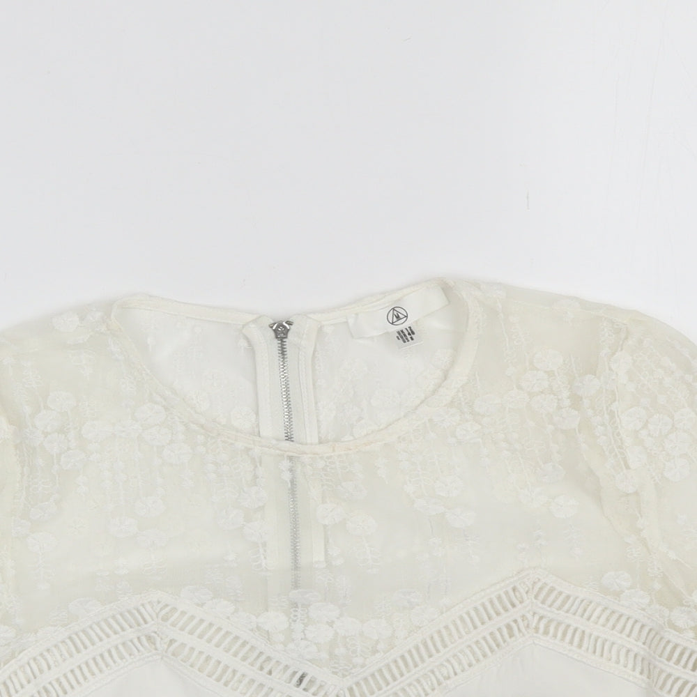 Missguided Womens White  Polyester Cropped Blouse Size 12 Round Neck