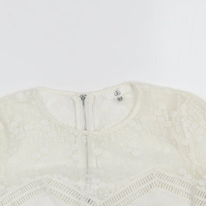 Missguided Womens White  Polyester Cropped Blouse Size 12 Round Neck