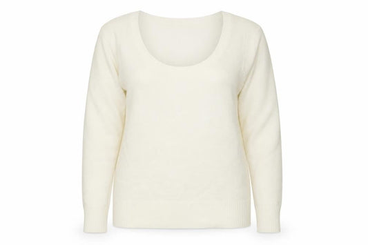 Front view of Sarah Hamilton women’s white round neck acrylic jumper, size XL