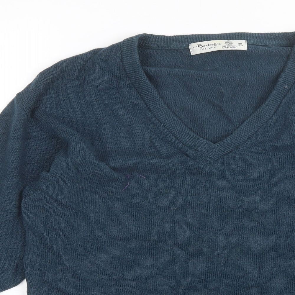 Berkertex Mens Blue V-Neck  Wool Pullover Jumper Size S
