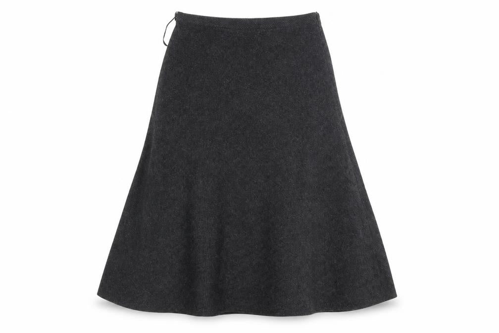Front view of Coercion women’s grey wool a-line skirt, size UK 30, in