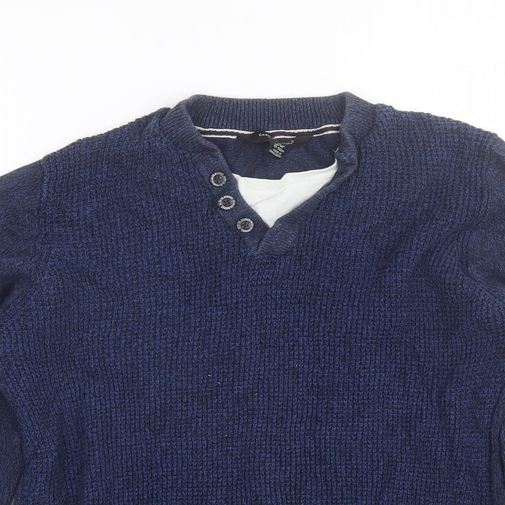 Cedar Wood State Mens Blue V-Neck  Cotton Pullover Jumper Size M