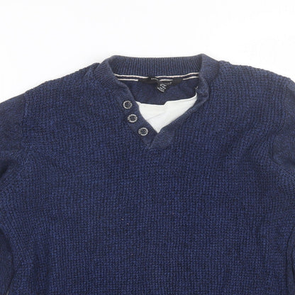 Cedar Wood State Mens Blue V-Neck  Cotton Pullover Jumper Size M