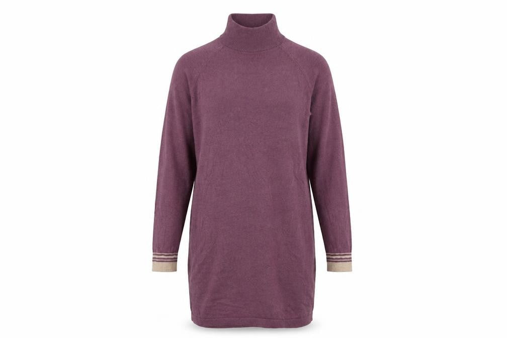Front view of Patra women’s pink cotton jumper dress, size S, mock neck