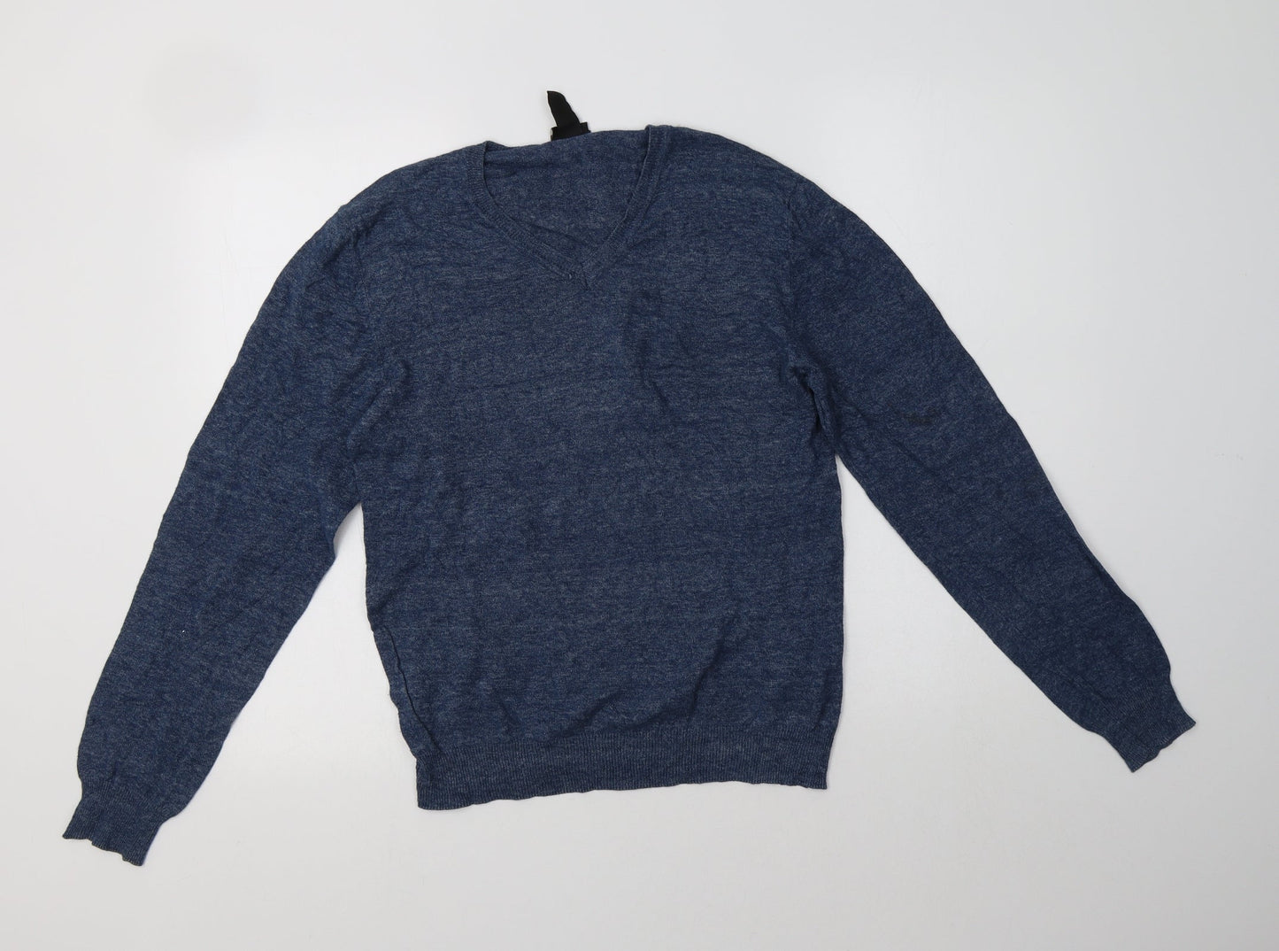 H&M Mens Blue V-Neck  Cotton Pullover Jumper Size S