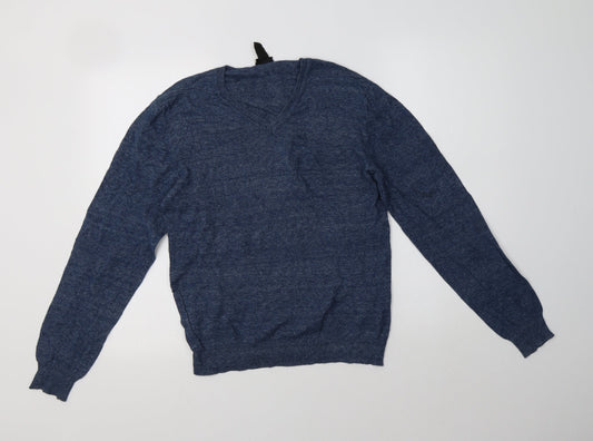 H&M Mens Blue V-Neck  Cotton Pullover Jumper Size S