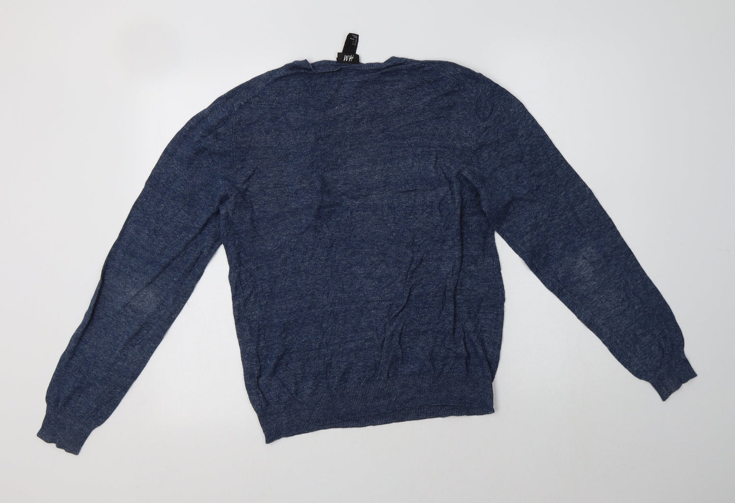 H&M Mens Blue V-Neck  Cotton Pullover Jumper Size S