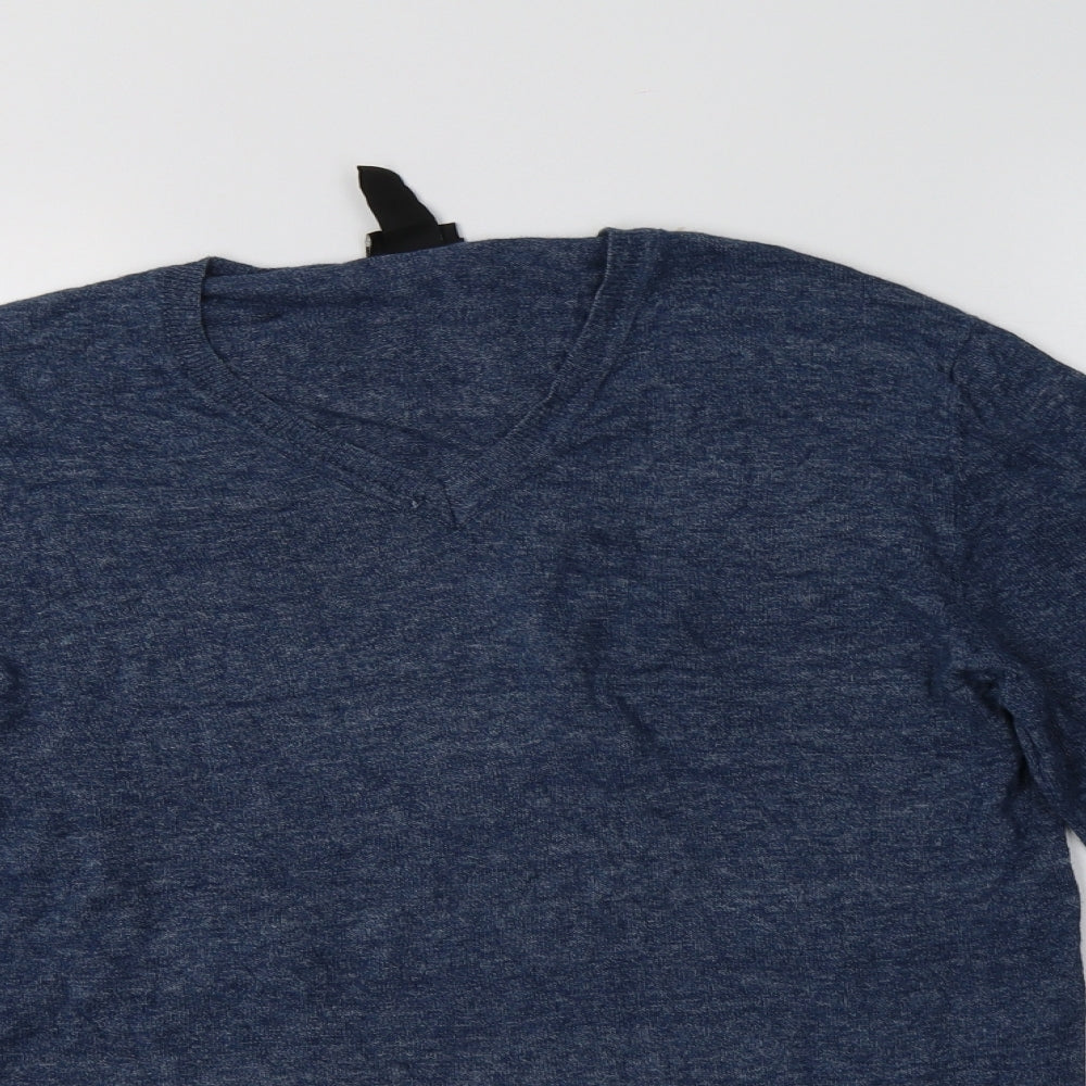 H&M Mens Blue V-Neck  Cotton Pullover Jumper Size S
