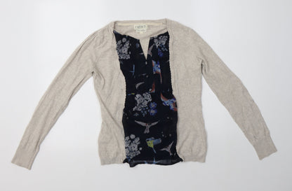 Nex Womens Beige Square Neck Floral Cotton Pullover Jumper Size 6