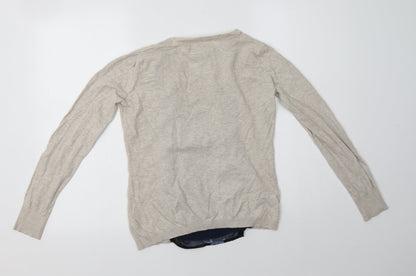Nex Womens Beige Square Neck Floral Cotton Pullover Jumper Size 6