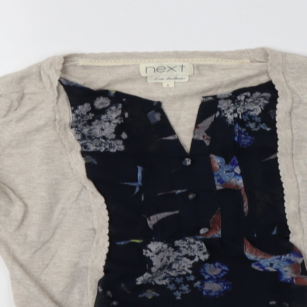 Nex Womens Beige Square Neck Floral Cotton Pullover Jumper Size 6
