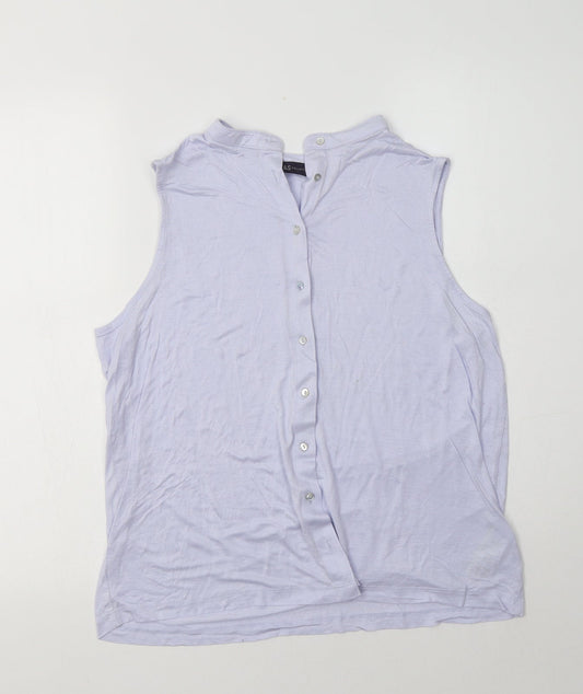 M&S Womens Blue  Viscose Basic Button-Up Size 16 Mock Neck