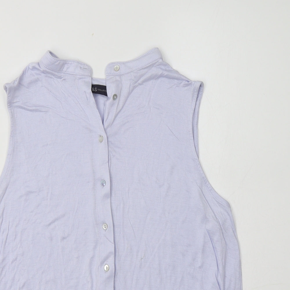 M&S Womens Blue  Viscose Basic Button-Up Size 16 Mock Neck