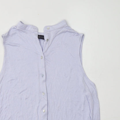 M&S Womens Blue  Viscose Basic Button-Up Size 16 Mock Neck