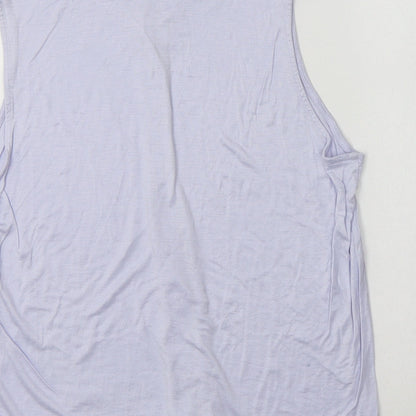 M&S Womens Blue  Viscose Basic Button-Up Size 16 Mock Neck