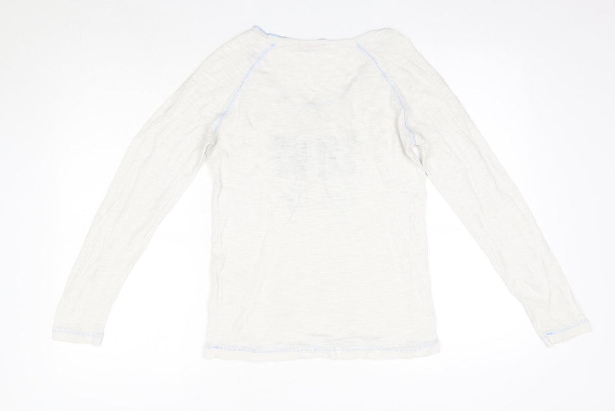 Back view of Berenice women’s white linen basic blouse, size S, round neck