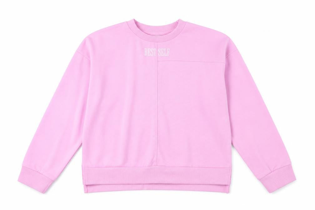 Front view of Primark girls’ purple round neck cotton jumper, size 10-11, years