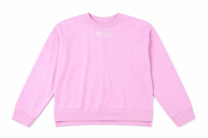 Front view of Primark girls’ purple round neck cotton jumper, size 10-11, years