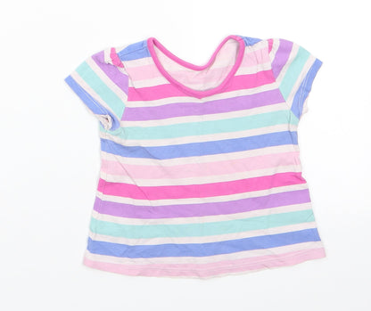 George Girls Pink Striped Cotton Basic T-Shirt Size 6-9 Months Round Neck  - Pink Purple Blue White Aqua Stripes