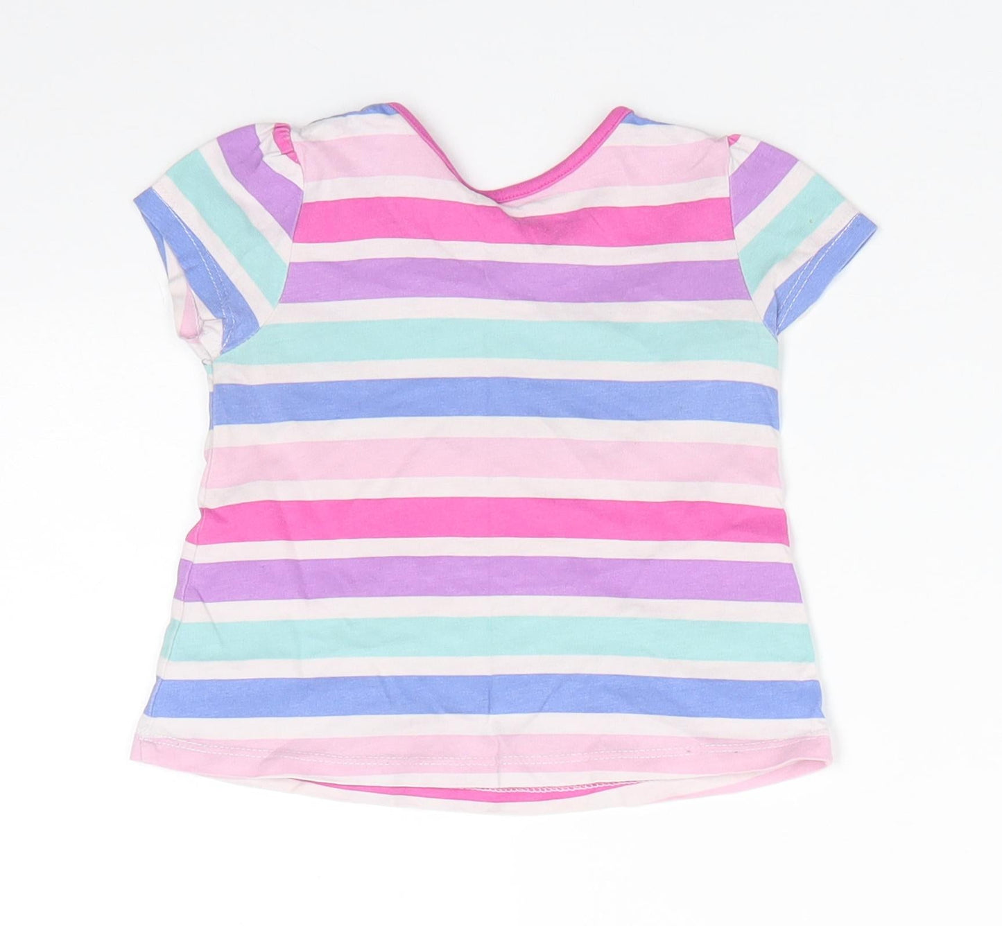 George Girls Pink Striped Cotton Basic T-Shirt Size 6-9 Months Round Neck  - Pink Purple Blue White Aqua Stripes