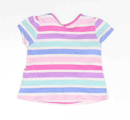 George Girls Pink Striped Cotton Basic T-Shirt Size 6-9 Months Round Neck  - Pink Purple Blue White Aqua Stripes