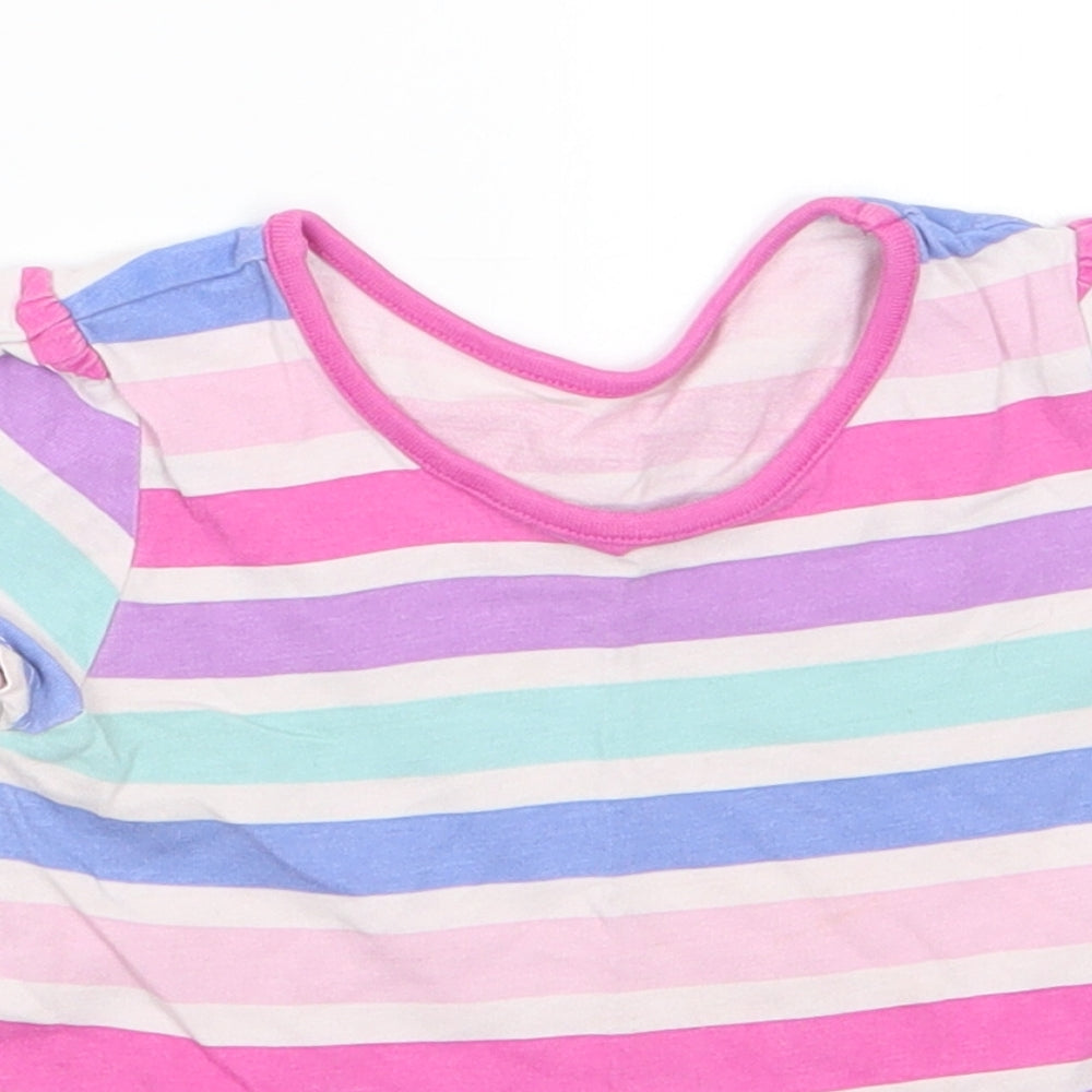 George Girls Pink Striped Cotton Basic T-Shirt Size 6-9 Months Round Neck  - Pink Purple Blue White Aqua Stripes